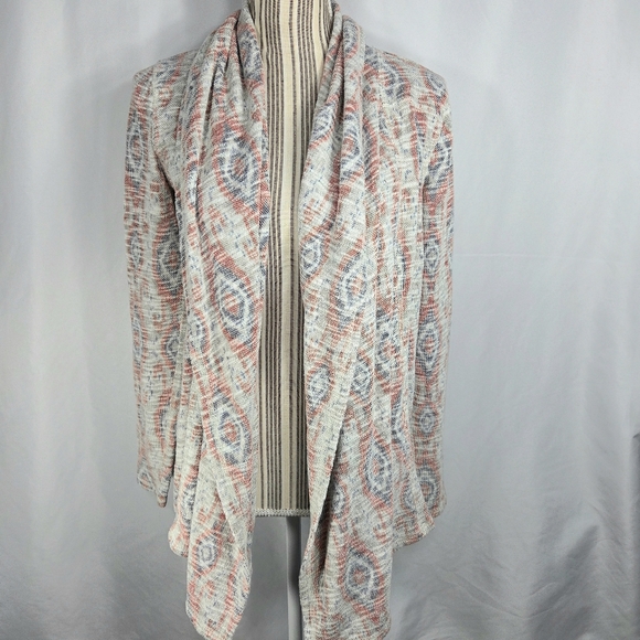 Lucky Brand Live in Love Aztec Print White & Multi Open Front Cardigan Sz Small - Picture 1 of 9